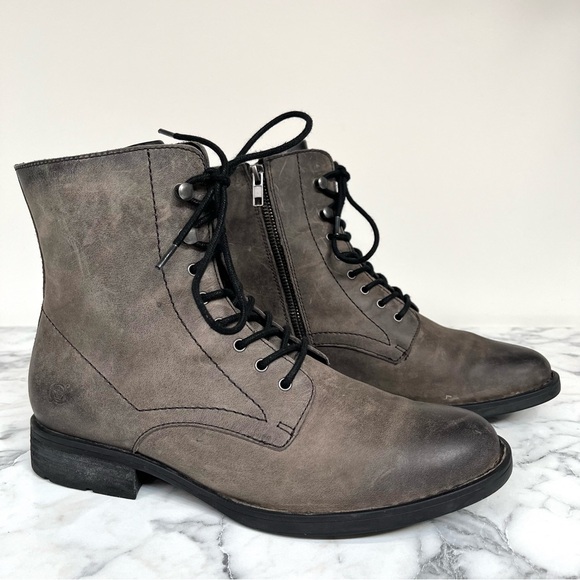 Born Boreen combat laceup women’s boots distressed gray leather ankle size 9 - Picture 1 of 11